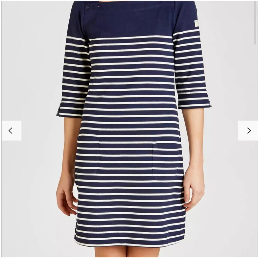 Joules Mariners Grade Navy Breton Striped Square Neck Dress Size 12 NWT